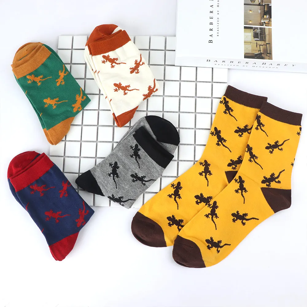 Новинка мужские носки из хлопка с изображением животных Ящерица Геккон удобные