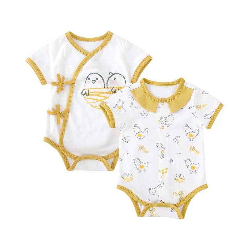 Pureborn Newborn 2 Pack Unisex Baby Bodysuit Short Sleeve Printed Baby Boy Girl Bodysuit Breathable Cotton Summer Baby Onesies