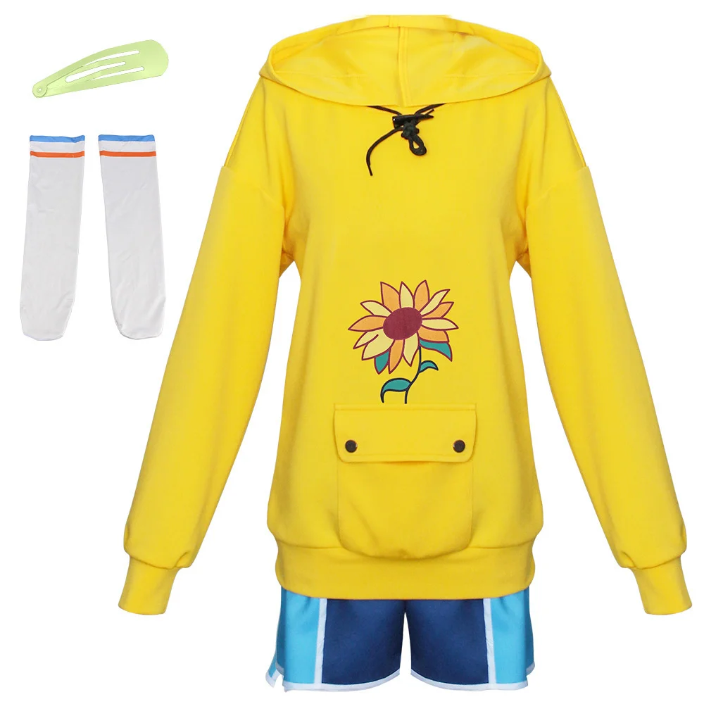 

Anime Wonder Egg Priority Ohto Ai Cosplay Costume Hoodie Yellow Sunflower Sweatshirt Pullover Shorts Wig Bag Hairpin Suit