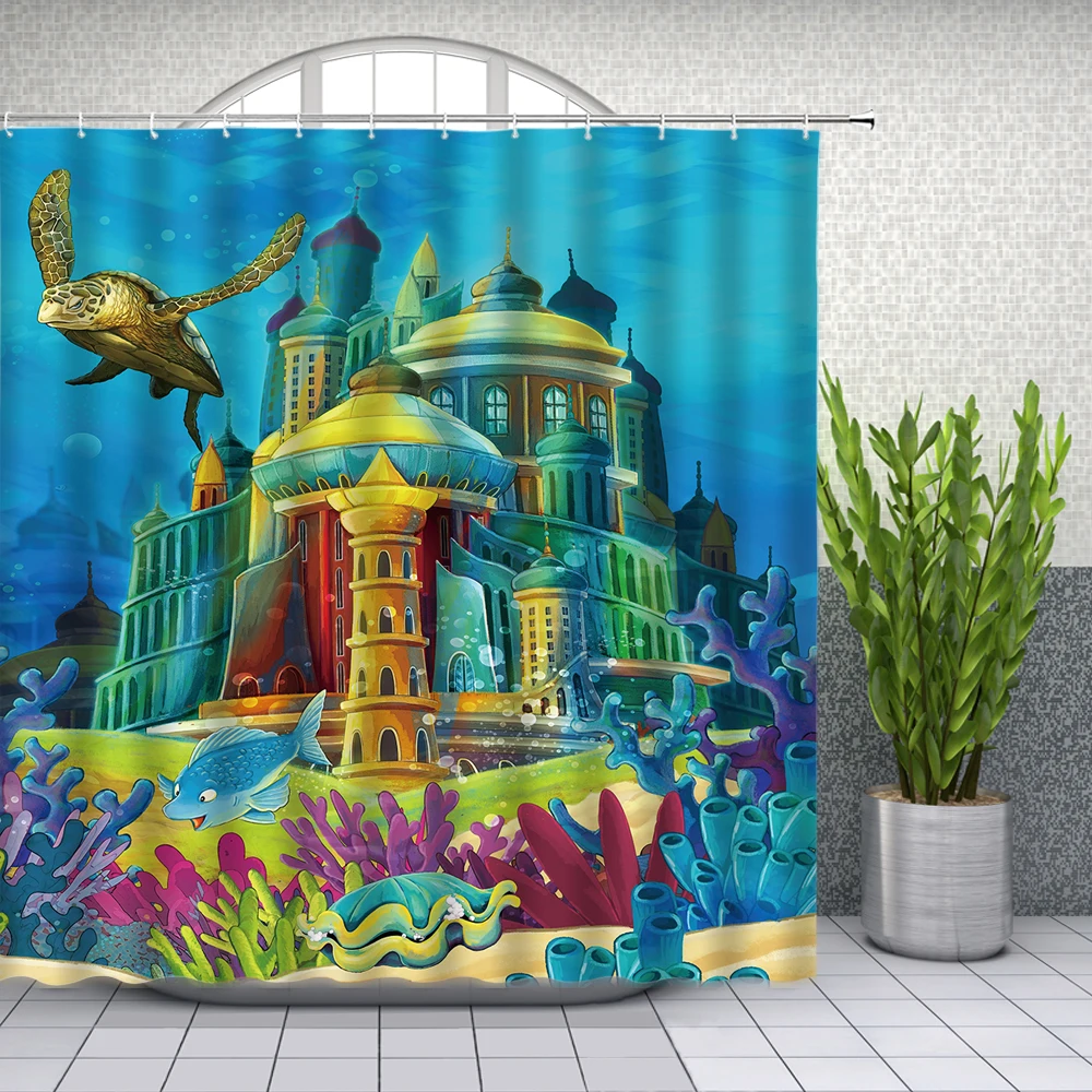 Занавеска для душа с мультяшными животными морская черепаха Океанский мир
