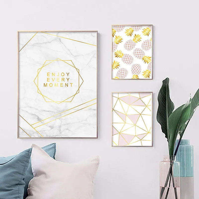 

Pink Gold Pineapple Geometry Abstract Poster Canvas Art Print Minimalist Painting Wall Picture For Living Room Modern Home Decor