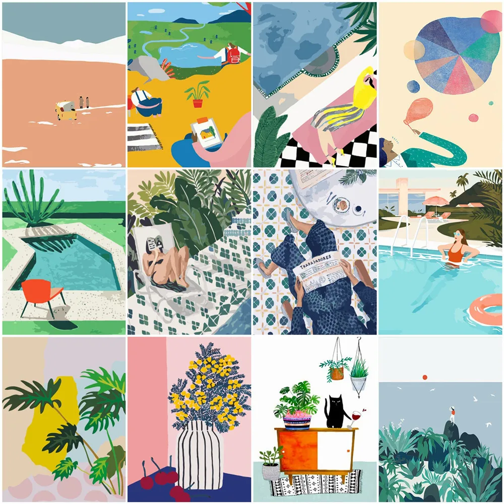 

HUACAN Coloring By Number Seaside Kits Home Decoration Pictures Painting By Number Girl Scenery HandPainted Art Gift