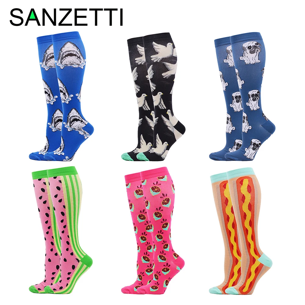 SANZETTI 6 пар/лот женские Компрессионные носки с фруктовым животным принтом хлопок