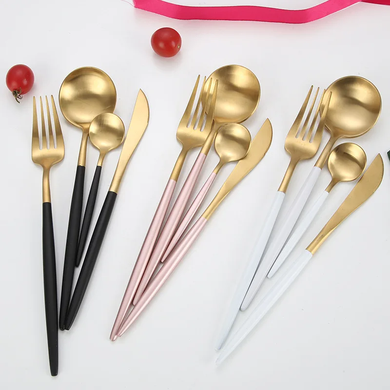 

24Pcs/set Steak Knife Fork Coffee Spoon Teaspoon Gold Cutlery Kitchen Tableware Upscale Stainless Steel Western Tableware Set