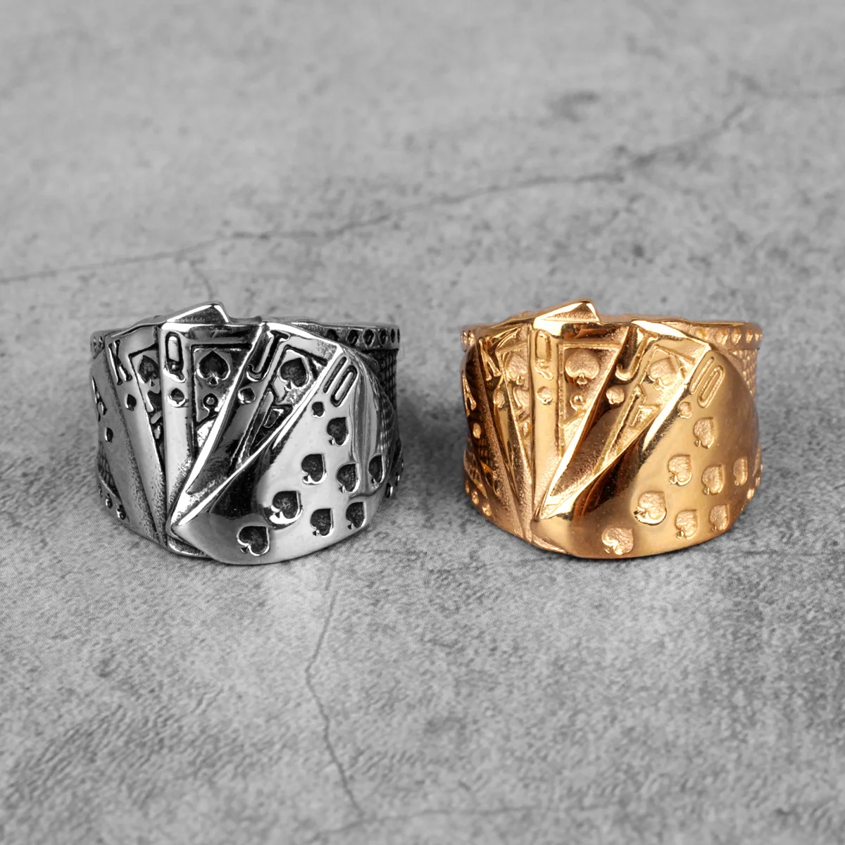 Кольцо мужское прямое с талисманом для покера и байкера из нержавеющей стали 316L в