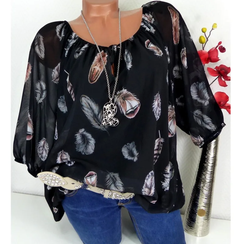 

2021 Women Shirts Summer Autumn Casual V-neck Chiffon Blouse Women Tops And Blouses Half Sleeve Black White Ladies Shirt