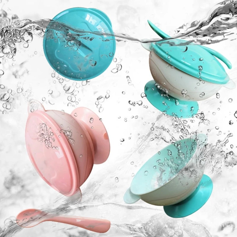 

2 Pcs/Set Baby Feeding Bowls Portable Suction Dinner Plates with Spoons Learning Training Dishes Tableware for Children