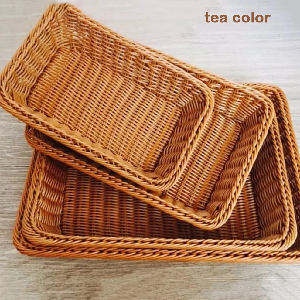Simulation Rattan Bread Basket Dried Fruit Storage Supermarket Display Snack Plate Home Plastic | Дом и сад