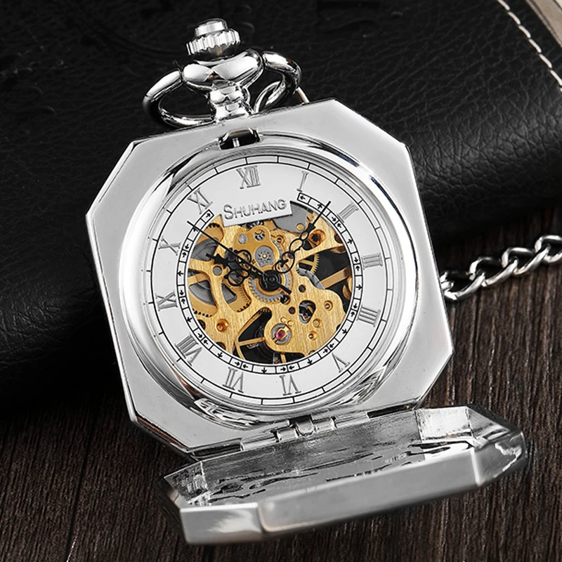 Mechanical Pocket Watch Antique Skeleton Dial Fob Chain Luxury Dragon Kirin Hanging Clock with Gift Box for Men Dropshipping