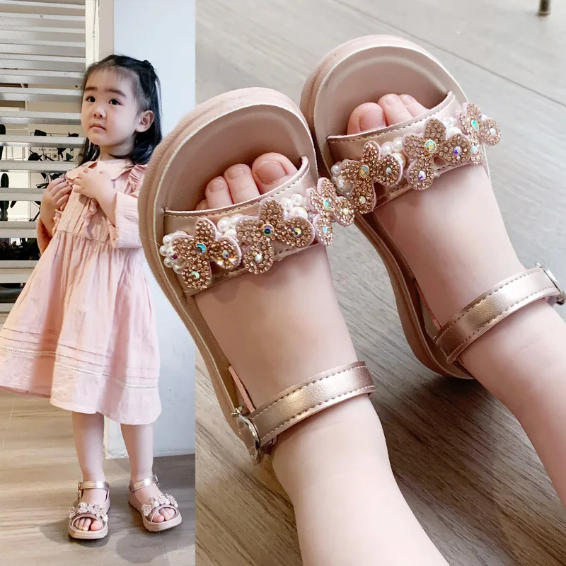 

Summer Girls Sandals Children Beach Sandals Butterfly Rhinestone Princess Shoes Soft Bottom Non-slip Birthday Party Kids Shoes