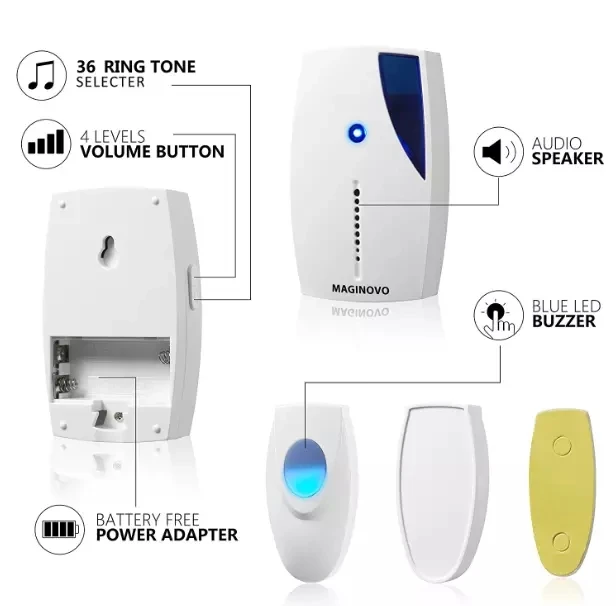 

Hot sales 36 Tunes Remote Control Digital Door Alarm Wireless Doorbell Button Waterproof Wireless Doorbell