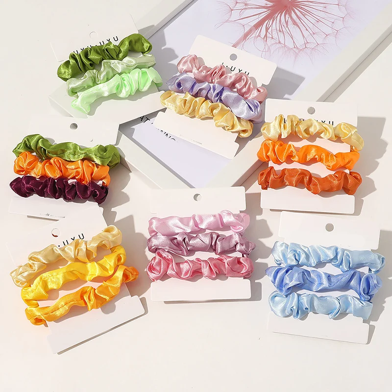 

3Pcs/set Satin Scrunchies For Women Hairbands Set Hair Ties Hair Rope Headwear Rubber Bands Hair Accessories Ponytail Holder