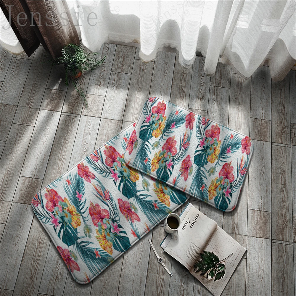 

Plant Flower Mat Print Non-Slip Fresh Style Washable Doormats Household Corridor Livingroom Kitchen Carpet Bathroom Accessories