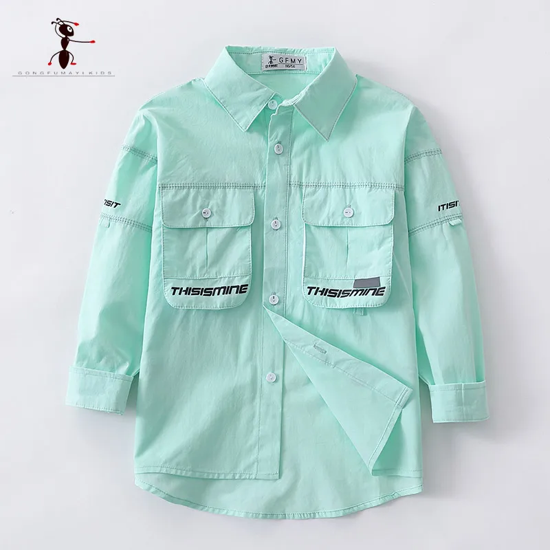 Рубашка для отдыха из 100% хлопка с длинным рукавом желтого цвета детей 4 12