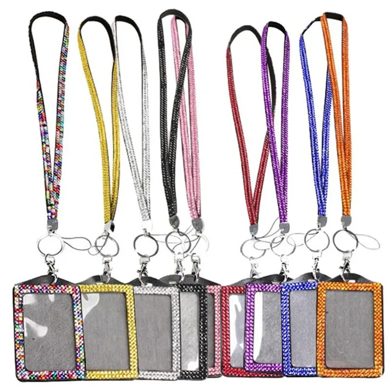 50pcs/lot Rhinestone Bling Lanyard with Vertical PU ID Badge Card Holder and Key Chain Fashion Phone Strap Free shipping | Мобильные