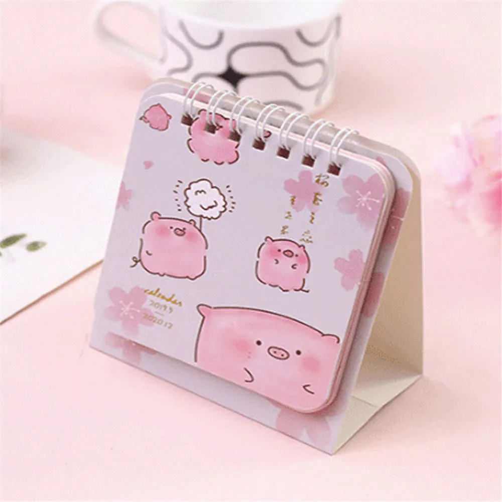 Милые свинки и вишни с катушкой календарь Kawaii Мини портативные настольные календари ежедневник расписание,09-,12