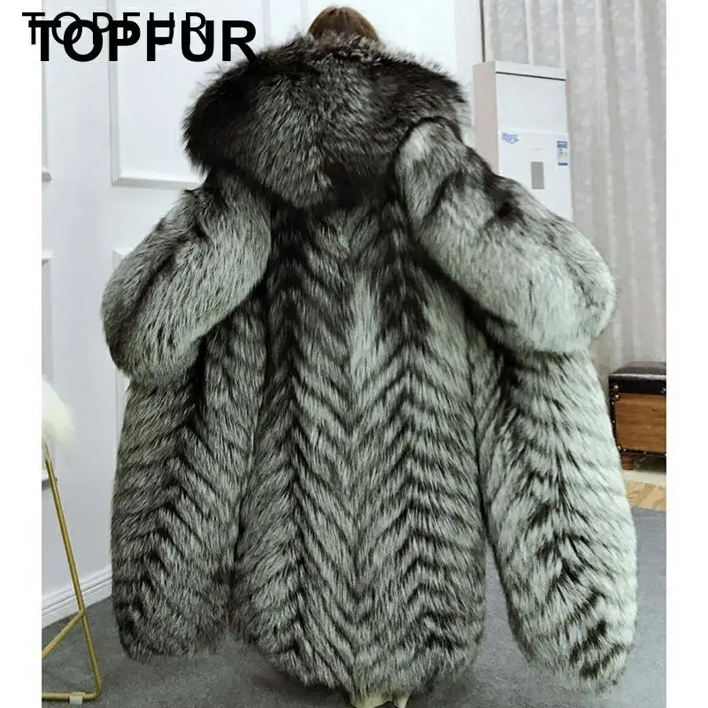TOPFUR, новинка, Супер Роскошный натуральный Лисий мех, пальто для женщин, зимняя меховая куртка, модная, 130 см, длинная, русская, настоящая, мех серебристой лисы