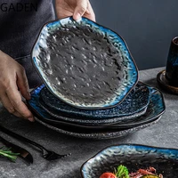japanese creative stone grain ceramic plate irregular household fruit plate salad plate restaurant tableware kitchen supplies