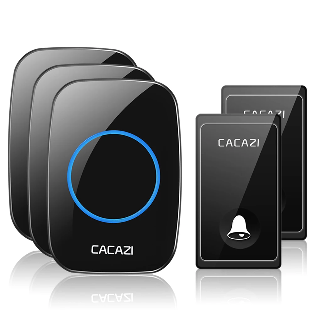 2 button 3 receiver CACAZI не требуется батарея беспроводной дверной звонок автономный 58 курантов США ЕС Великобритания штекер умный дом дверной звонок 1 2 кнопки 1 2 приемника - Цвет: 2 button 3 receiver