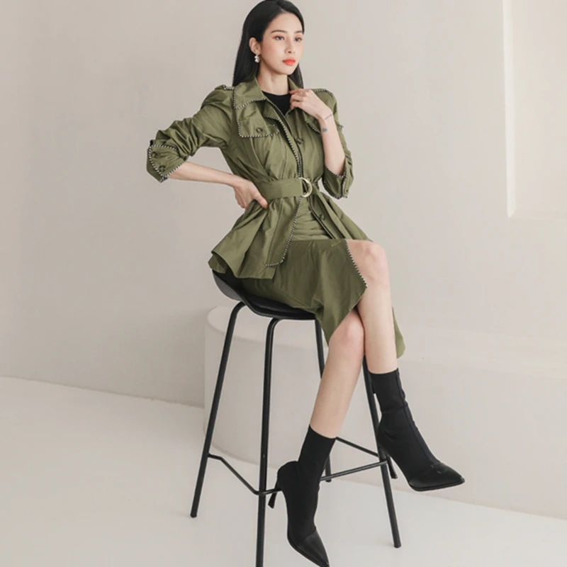 

High quality Autumn Winter women's suits skirt set 2020 new temperament slim sashes Jacket+Pencil skirt two-piece