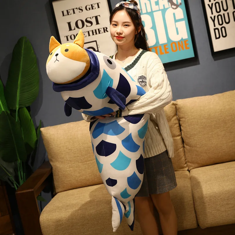 

55-120cm Creative Fish Eat Shiba Inu Strip Pillow Soft Down Cotton Stuffed Cute Plush Toys Girls Pregnant Women Bed Leg Pillow