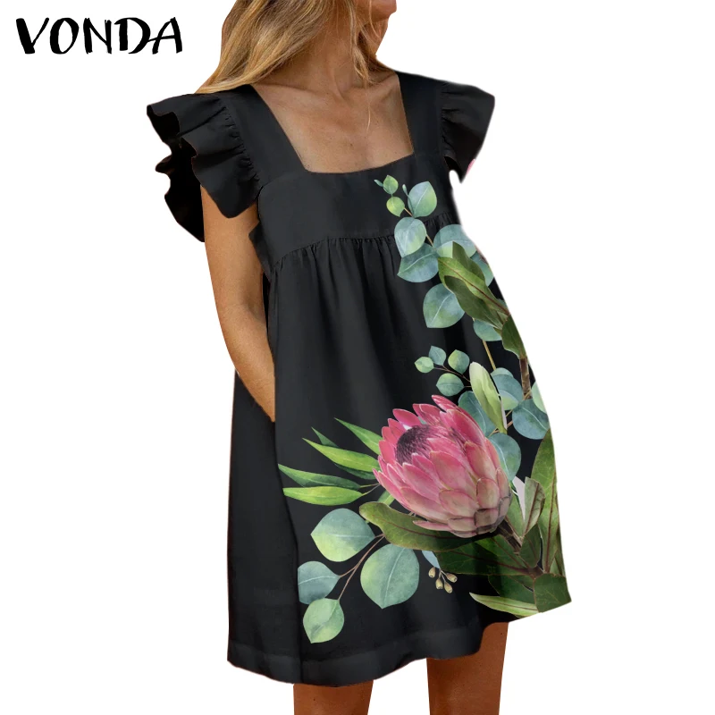 

Holiday Party Tank Dress 2021VONDA Women Summer Sleeveless Floral Printed Mini Dresses Ruffled Sundress Casual Vestido Robe