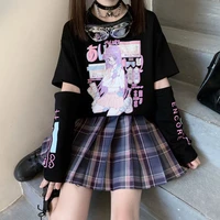 autumn woman tshirts japanese ins cute anime printing harajuku loose fake two piece long sleeved aesthetic female t shirt top