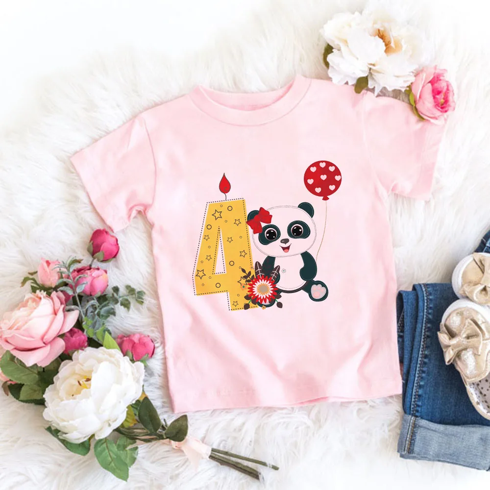 Cumplea&ntilde;os T camisa n&uacute;mero 1-8 lindo dibujos animados de Panda camiseta de las muchachas de los ni&ntilde;os del beb&eacute; Tops ni&ntilde;os ropa presente env&iacute;o de la gota-4