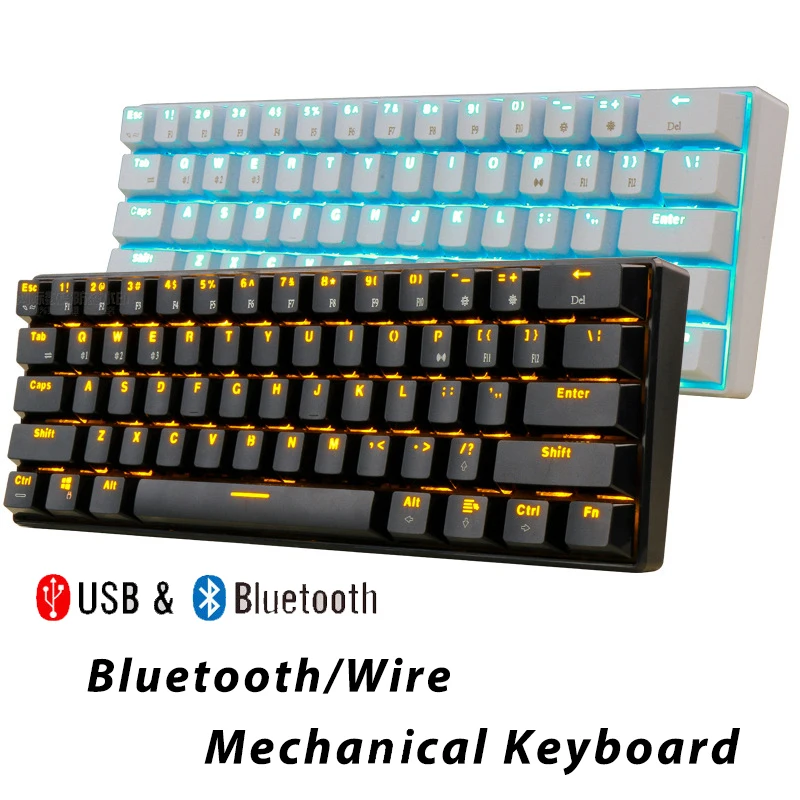 Bluetooth механические игровые клавиатуры Тонкий 61 клавиши RGB с одной подсветкой Подсветка поддержка Wins/Android/iOS