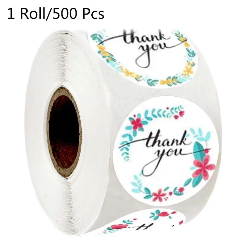 

500pcs/roll 4 Styles Floral Thank You Stickers Seal Label for Small Shop Wedding 27RE
