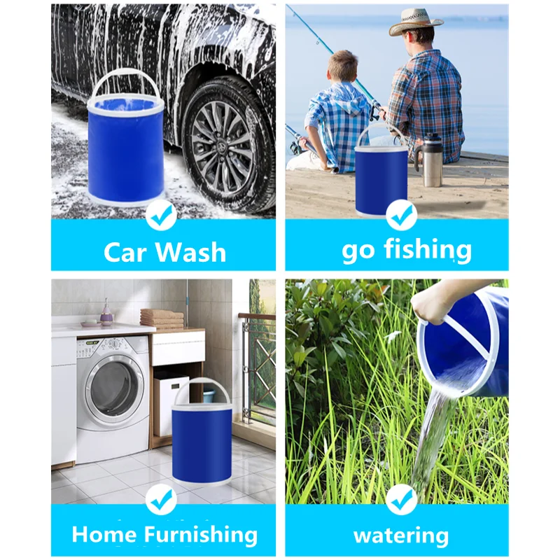 

Foldable Bucket 13L for Fishing Folding Buckets Car Washing Outdoor Fishing Supplies Square Bathroom Kitchen Camp Bucket 1PC