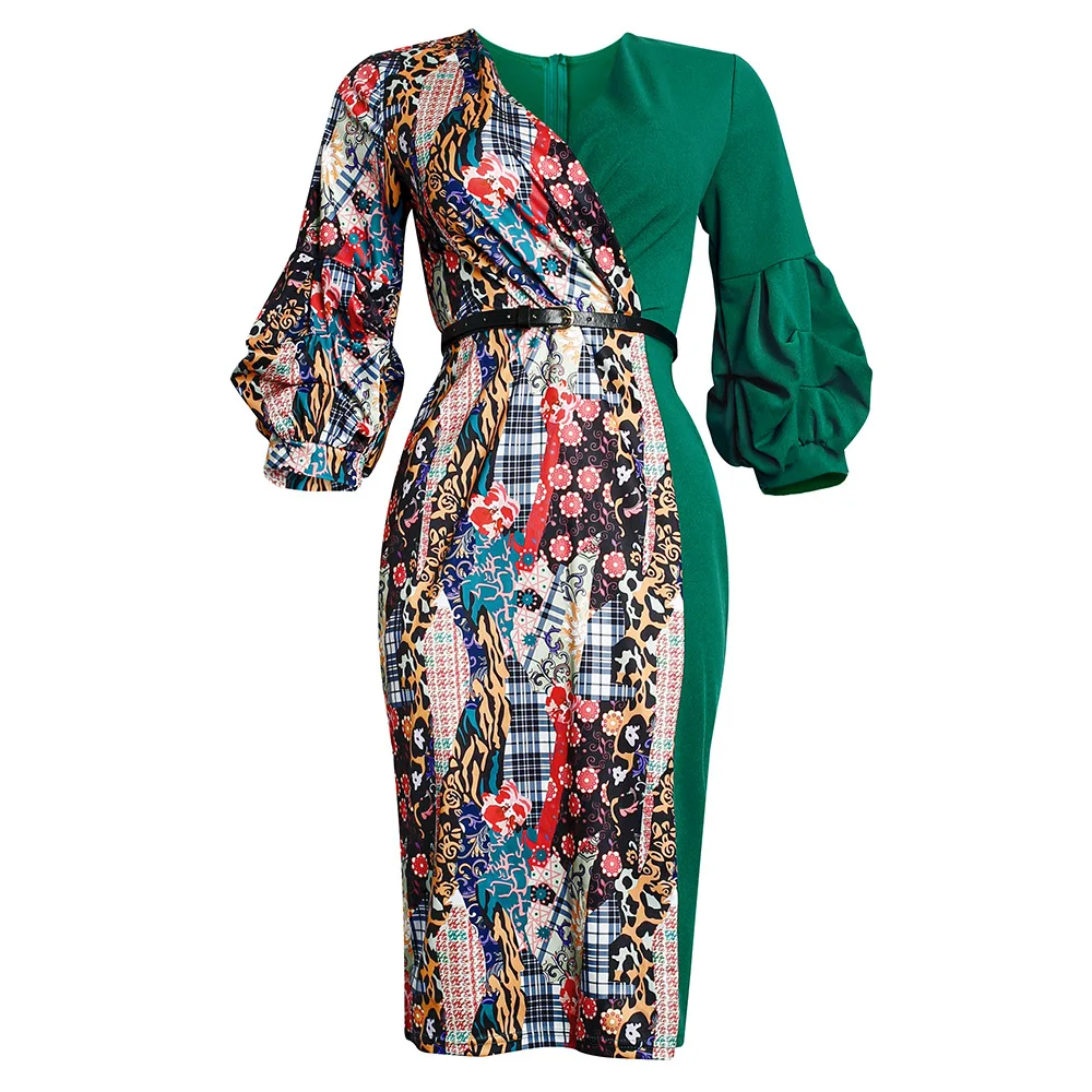 

3XL Plus Size Africa Clothing Dashiki Flowers Print Midi Pencil Dress Women Summer Autumn Robe Long Party African Office Dress