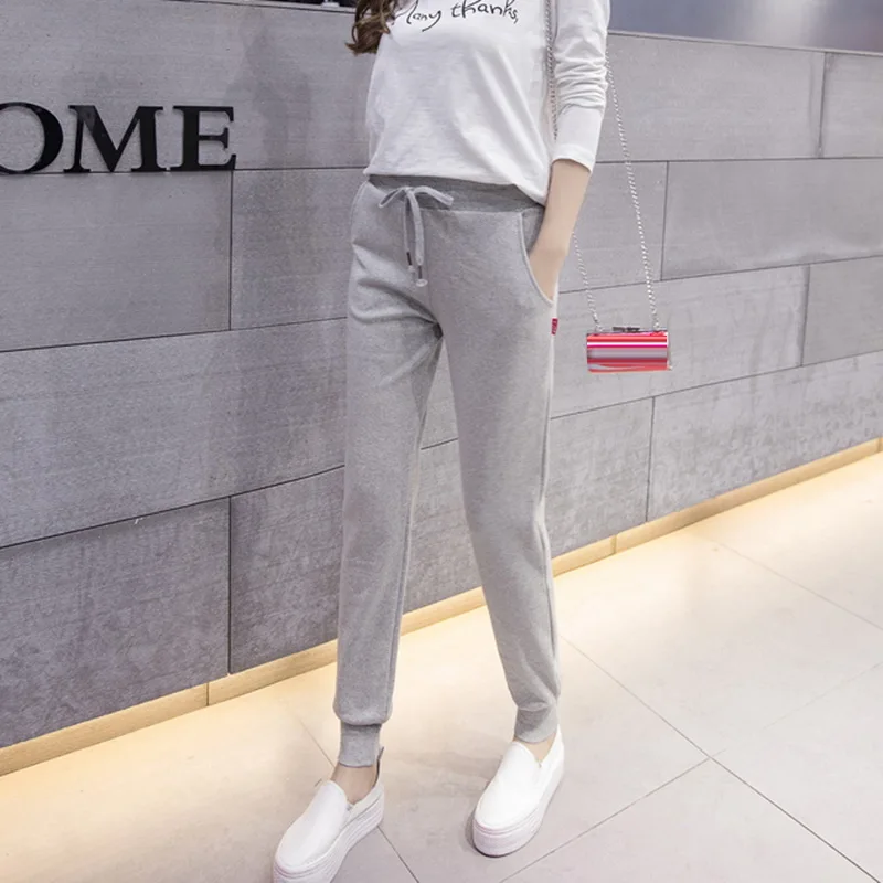 Женские штаны с высокой талией для бега и фитнеса спортивные осенние свободные