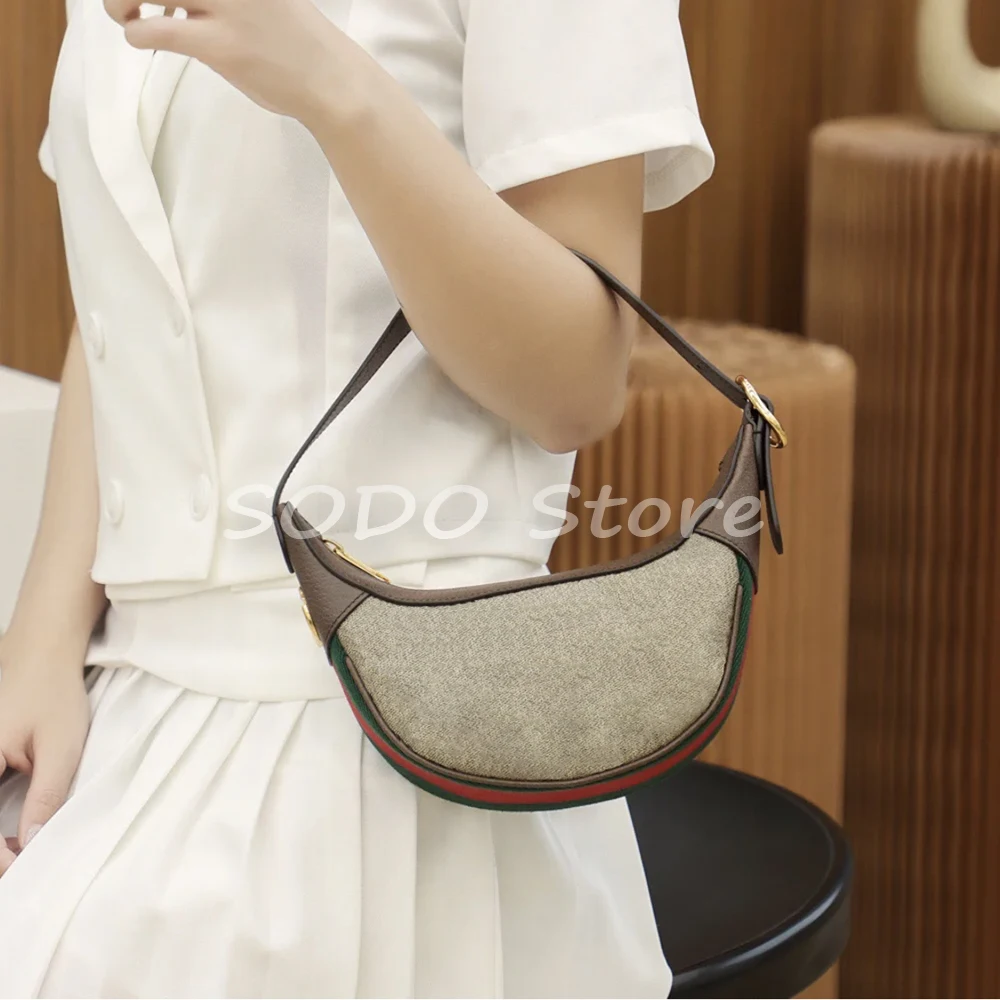 

2021 Spring Summer New Woman Under Arm Fashion Bag Canvas With Genuine Leather Ladies Shoulder Bag