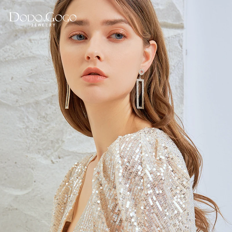 

Advanced geometric rectangular ultra-flash exaggerated earrings women's long temperament French fashion earrings