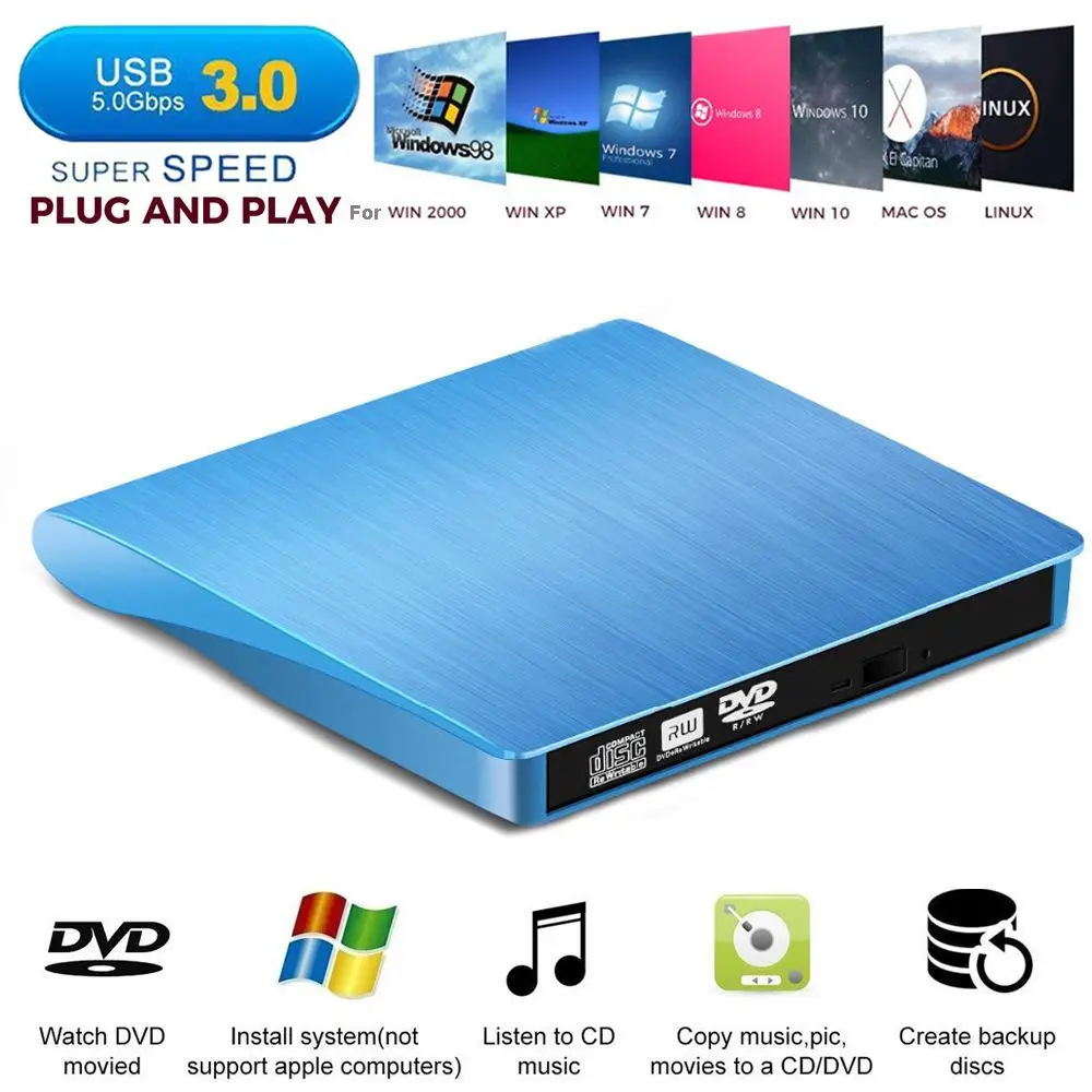

Внешний CD-привод USB 3,0, Ультратонкий внешний DVD-CD-привод, Высокоскоростная передача данных, бак