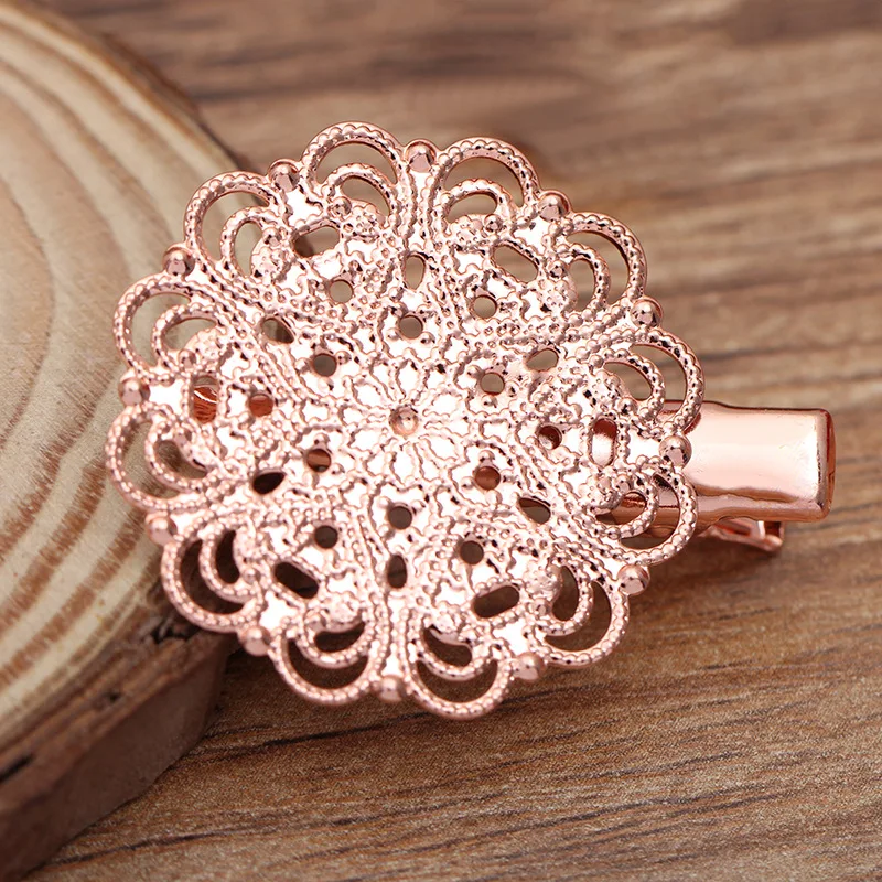 Булавки для волос "Цветочный круг винтажной филлигранный дизайн" 30 мм, металлический зажим крокодильчик с зубчиками, мультицветный.