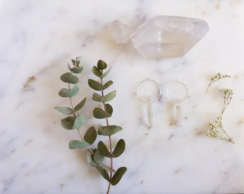 

Rough Crystal Silver and Gold Hoop Earrings/Raw Stone Earrings/Quartz Earrings/Crystal Jewelry