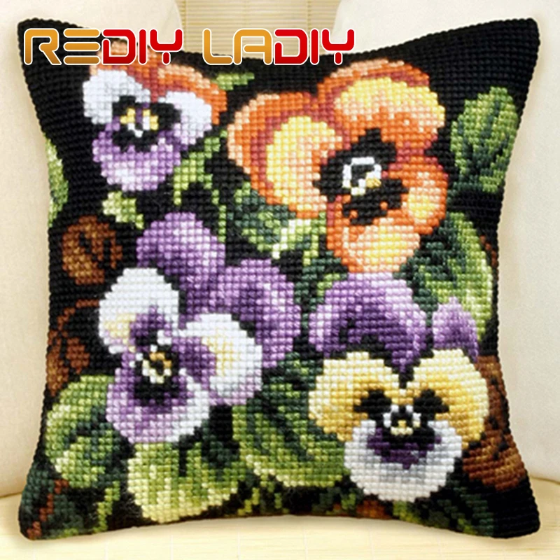 Сделай Сам Вышивка крестиком Подушка Роза Анютины массивные наборы крестиков