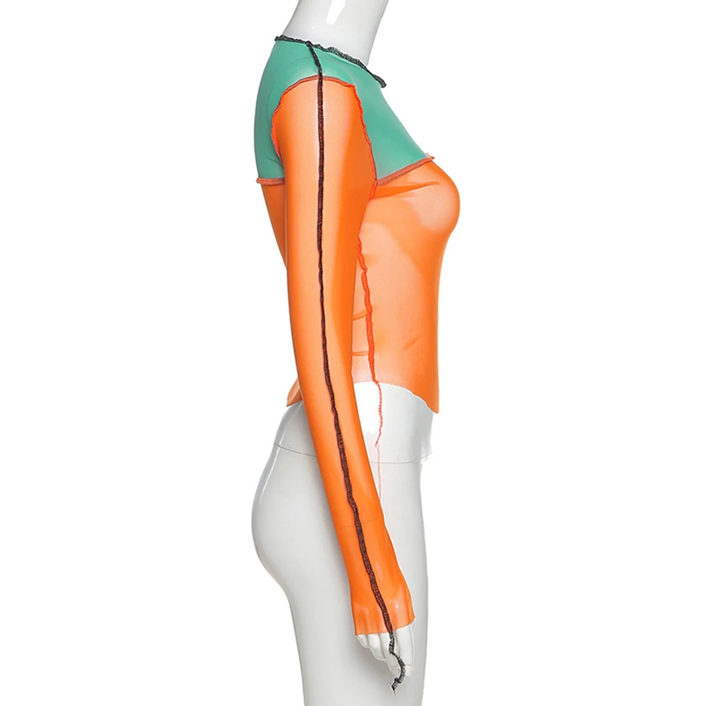 Пикантные облегающие прозрачные футболки модный сетчатый Топ для женщин