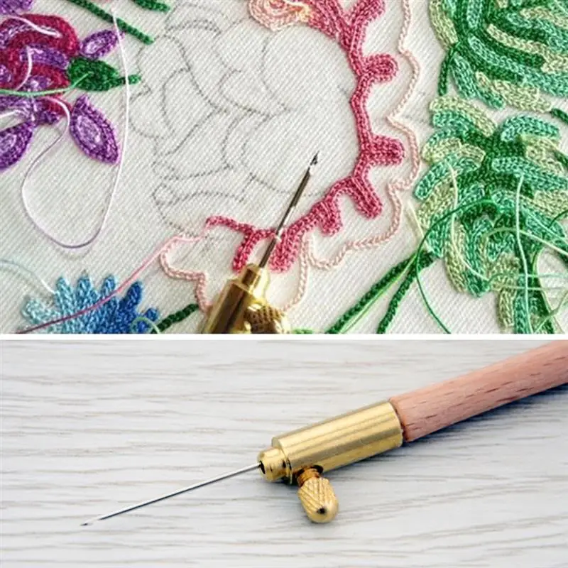 

Tambour Crochet Hooks Knitting Tools with 3 Needles Wooden Handle French Crochet Embroidery Beading Hoop Sewing Accessories