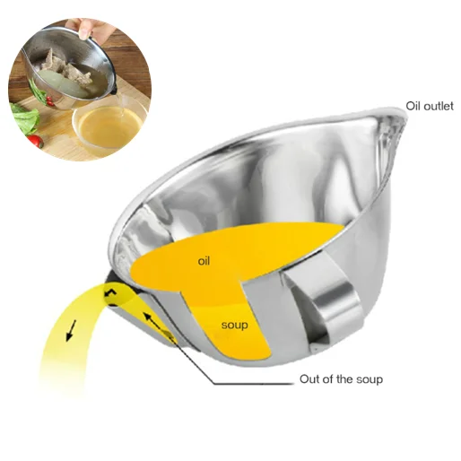 

1Pcs Household 304 Stainless Steel Gravy Oil Soup Fat Separator Grease Oiler Filter Strainer Bowl Kitchen Cooking Tools