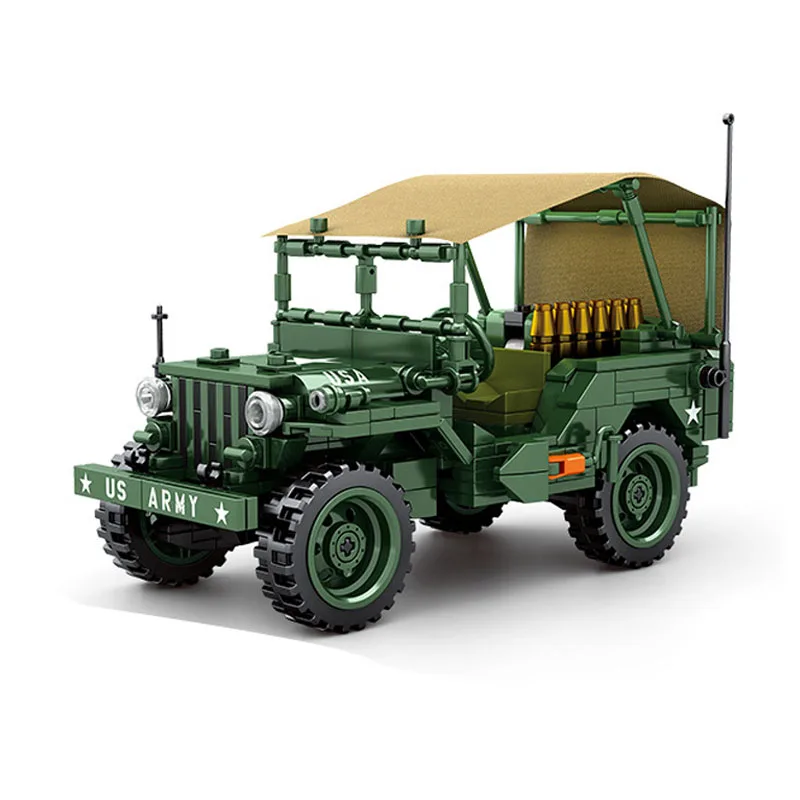 

Military US Army SUV Car Block Set DIY Pull Back War Vehicles Model Building Brick Toys For Children Boys