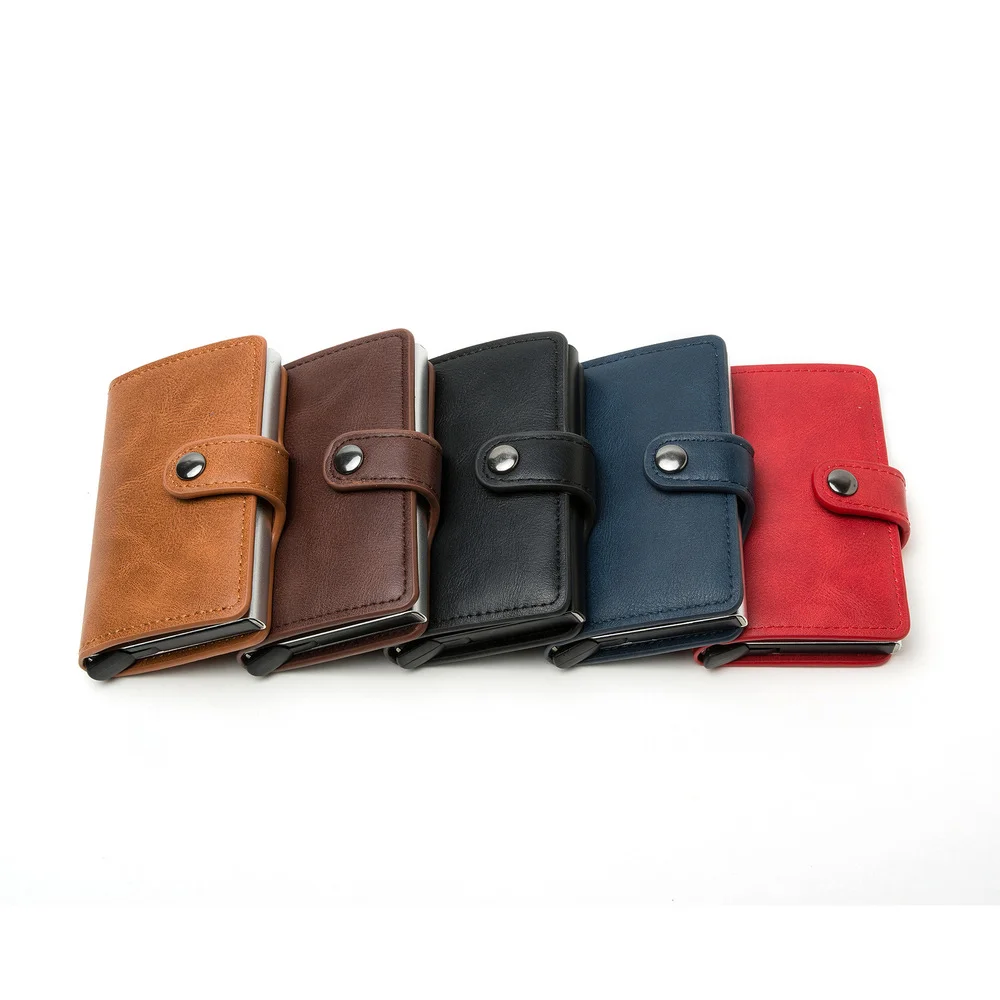 

Brand Casual Men and Women Credit Card Holder Metal RFID Aluminum Box Slim Hasp PU Leather Magic Wallet Card Package