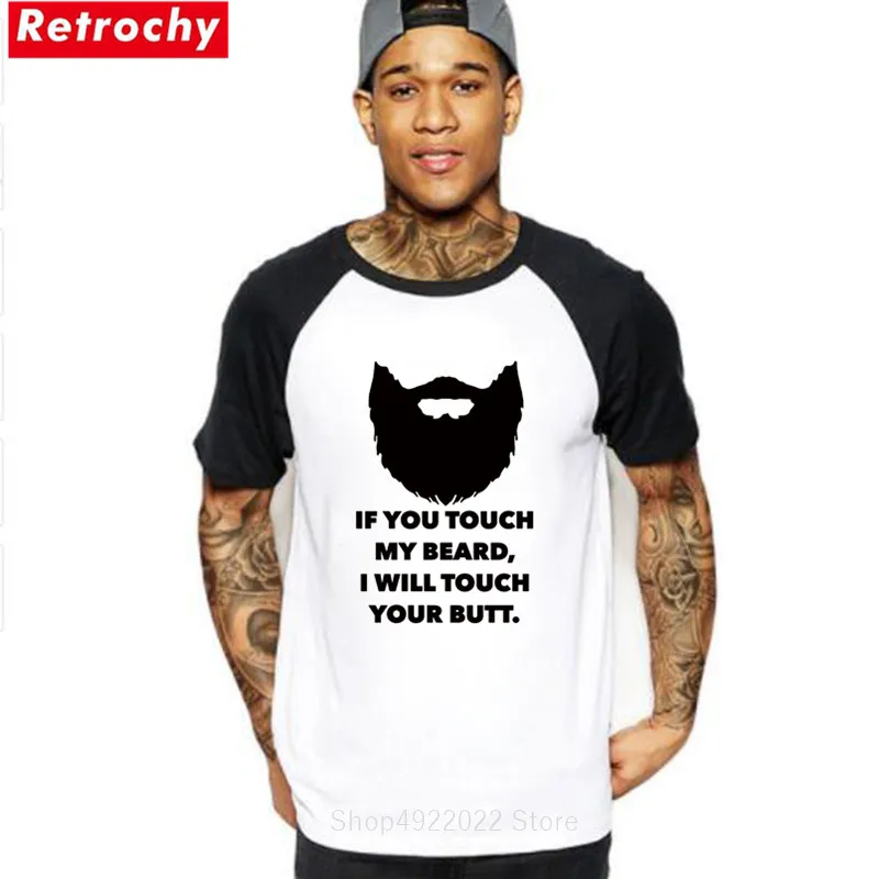

Funny Printed If You Touch My Beard, I Touch Your Butt T Shirt Men's Novelty Sketch Beard Skull T-Shirts Gentleman Custom Tshirt