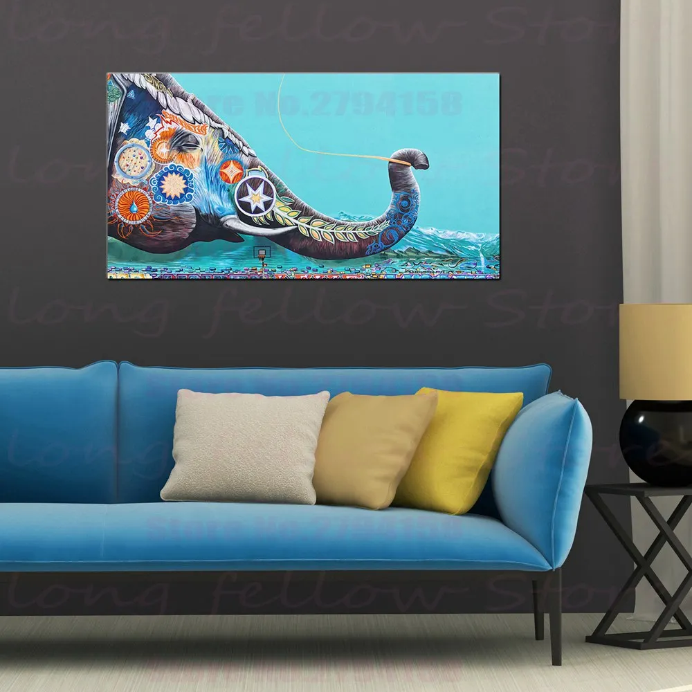 Уличный граффити мультфильм миф слон пейзаж картина для детской спальни