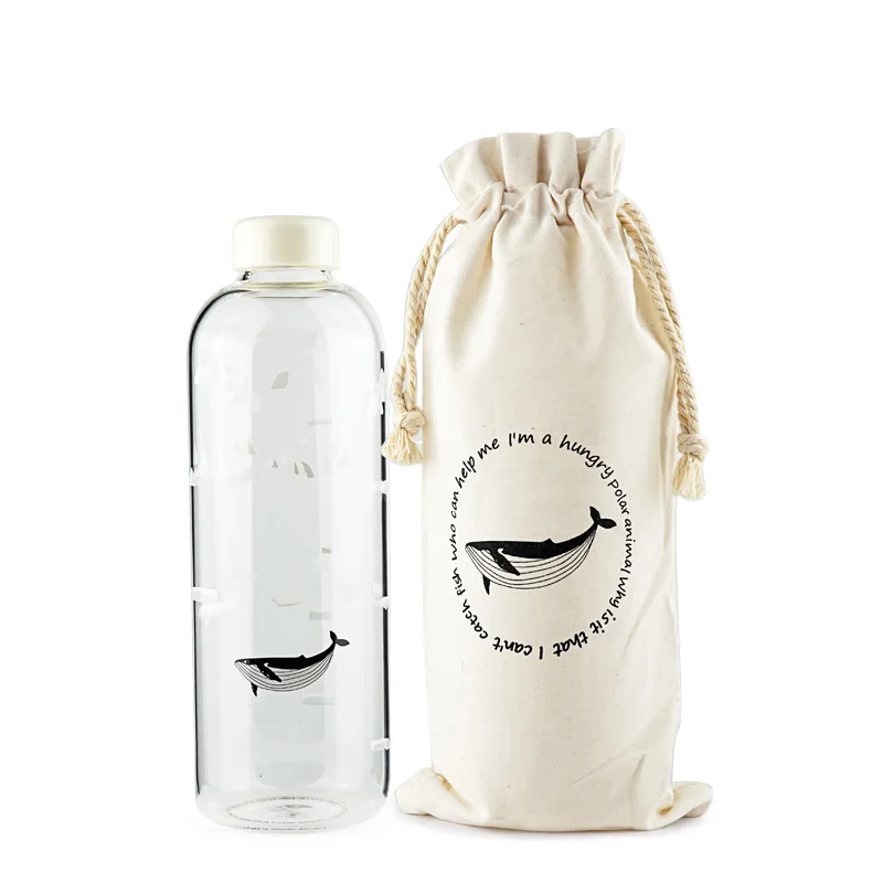 Whale 1000ml 1000 мл уплотнение КИТ стеклянная бутылка для воды с рукавом творческие спортивные бутылки кемпинг бутылка Тур посуда для напитков мои бутылки для воды - Цвет: Whale 1000ml