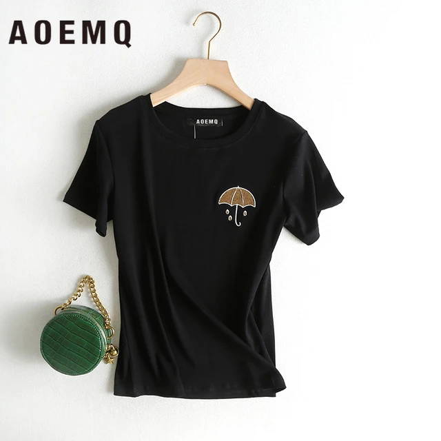 AOEMQ брендовые футболки с круглым вырезом летняя одежда вышивкой в китайском