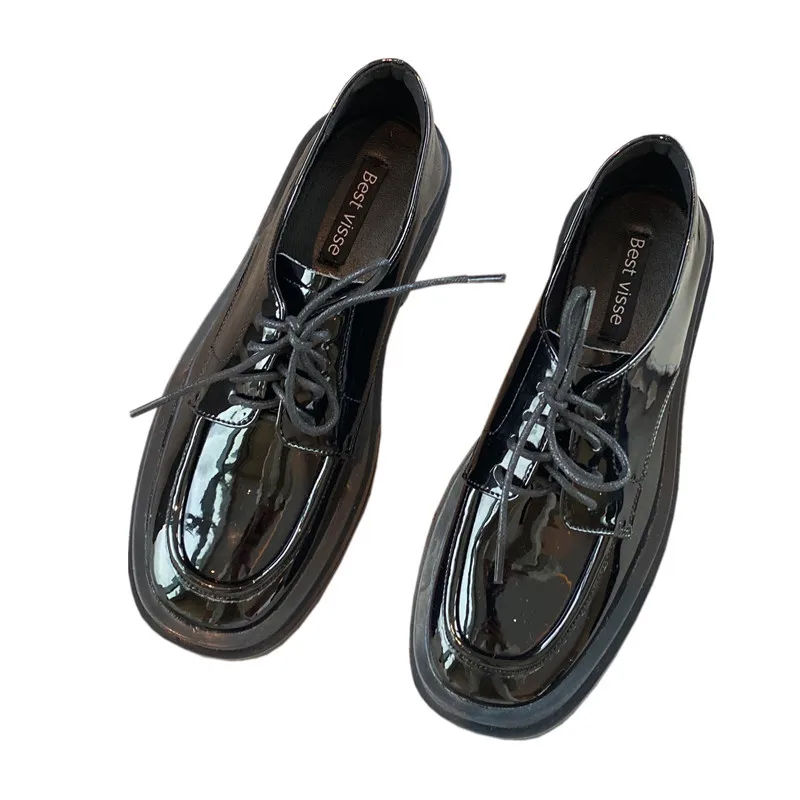 

Women's Thick-soled Lace-up Comfortable Round-toe Small Leather Shoes Loafers Patent Leather All-match Temperament Single Shoes