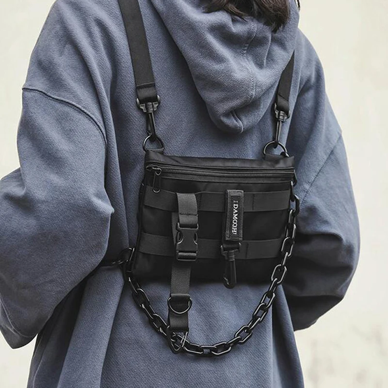 Functional Tactical Chest Bag For Men Fashion Bullet Hip Hop Vest Streetwear Bag Waist Pack female Black Wild Chest Rig Bag